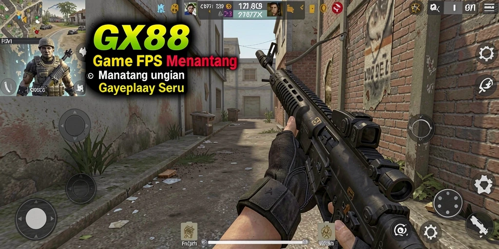 Tampilan gameplay GX88 dengan aksi menegangkan dalam pertempuran FPS.