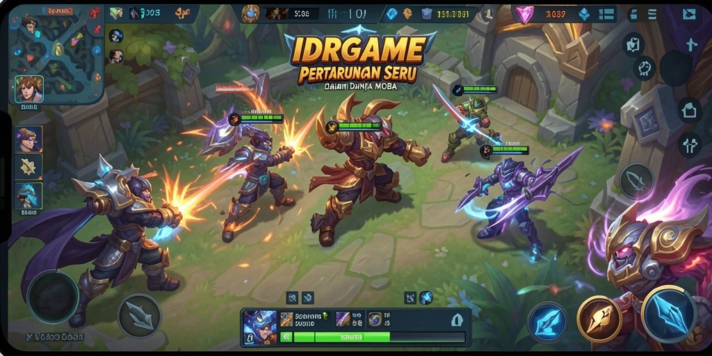 Gameplay mendebarkan di arena pertarungan MOBA IDRGAME.