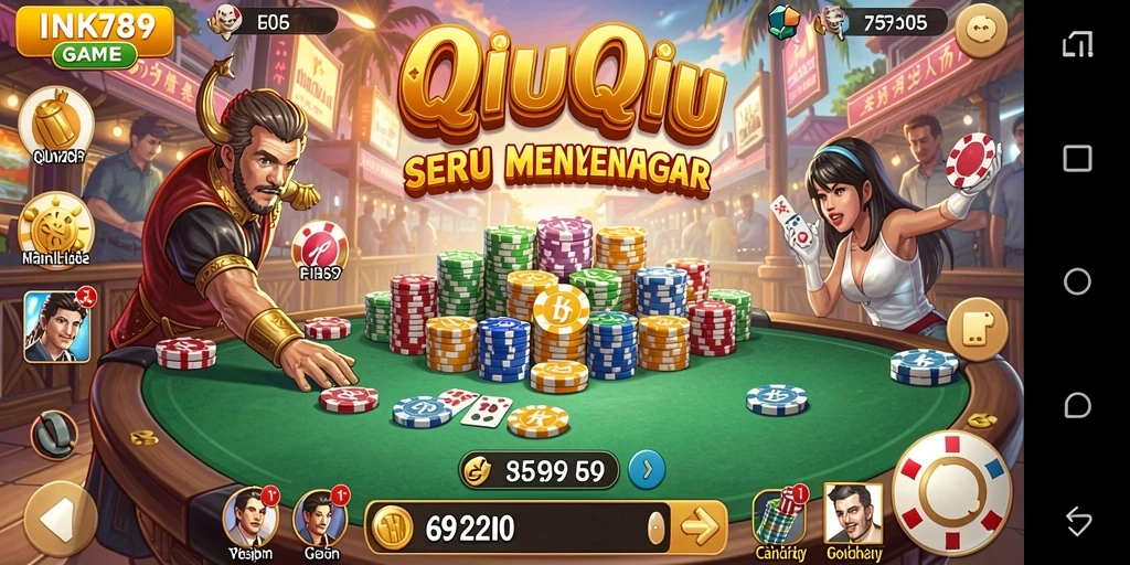 Screenshot utama INK789 menampilkan aksi seru permainan QiuQiu.