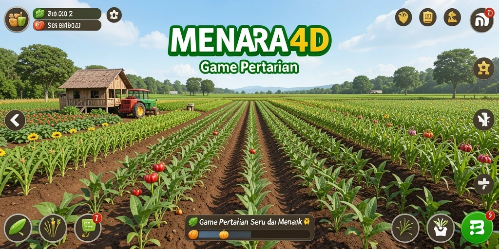 Screenshot MENARA4D yang menunjukkan aktivitas bertani yang seru.