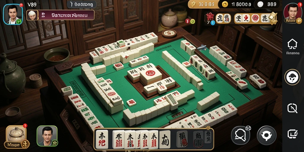 Tampilan gameplay seru dari V89 dengan batu Mahjong yang berwarna-warni.